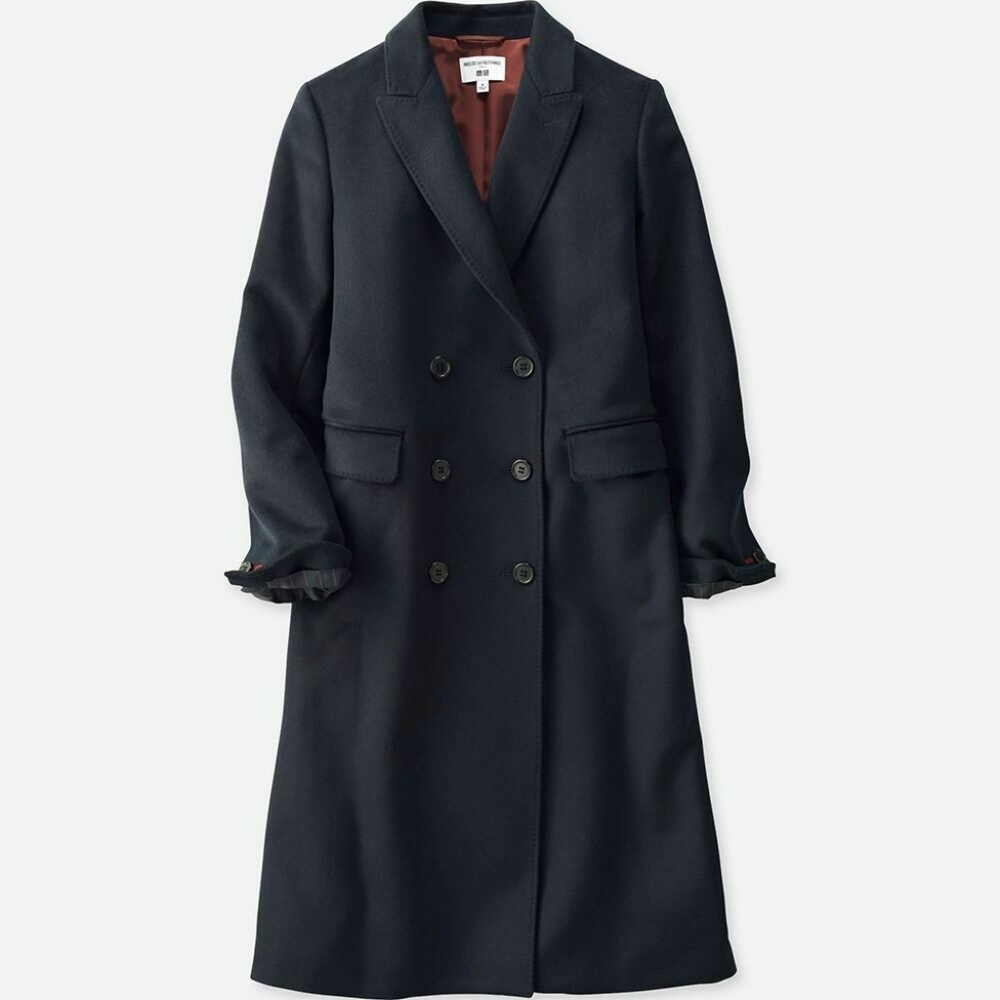 UNIQLO Ines de la Fressange IDLF Wool Blend Chesterfield Coat Navy Blue Size M
